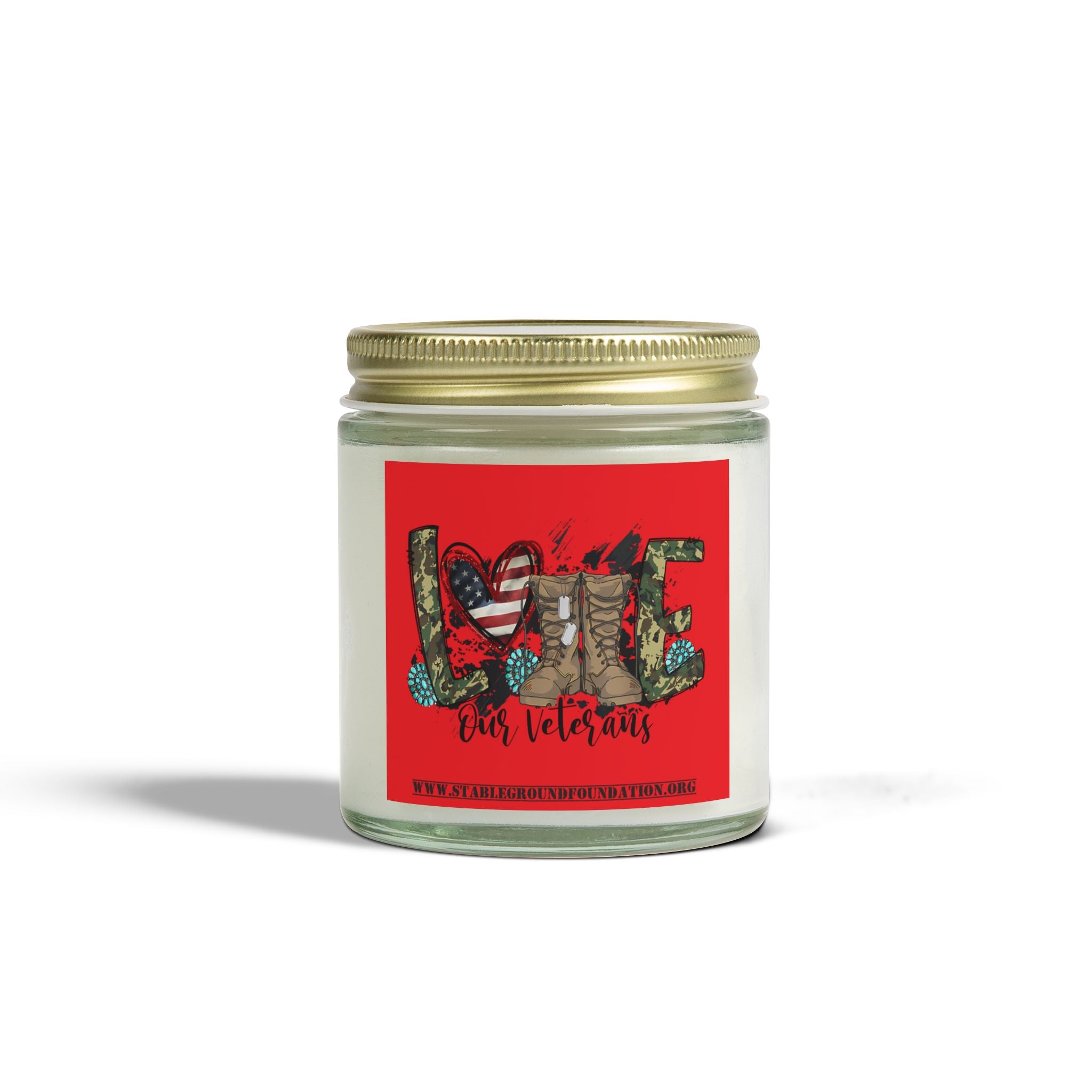 Love Our Veterans Candle – Red Military Boots Candle Supporting Our Heroes