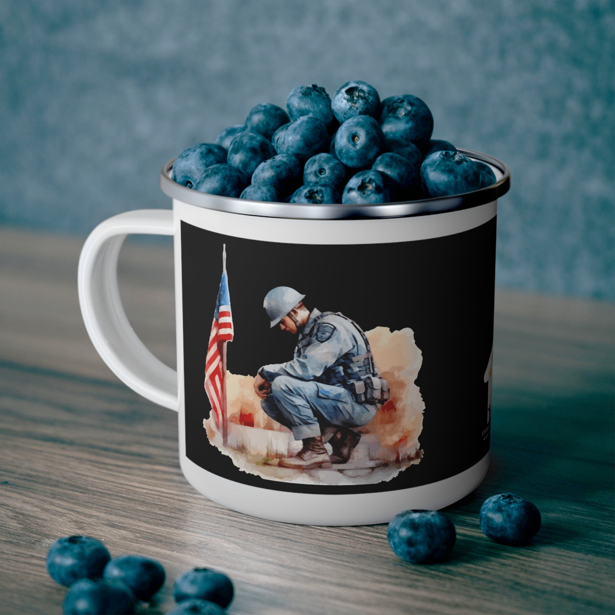 Kneeling Soldier Coffee Cup – Fallen Hero Tribute Enamel Mug