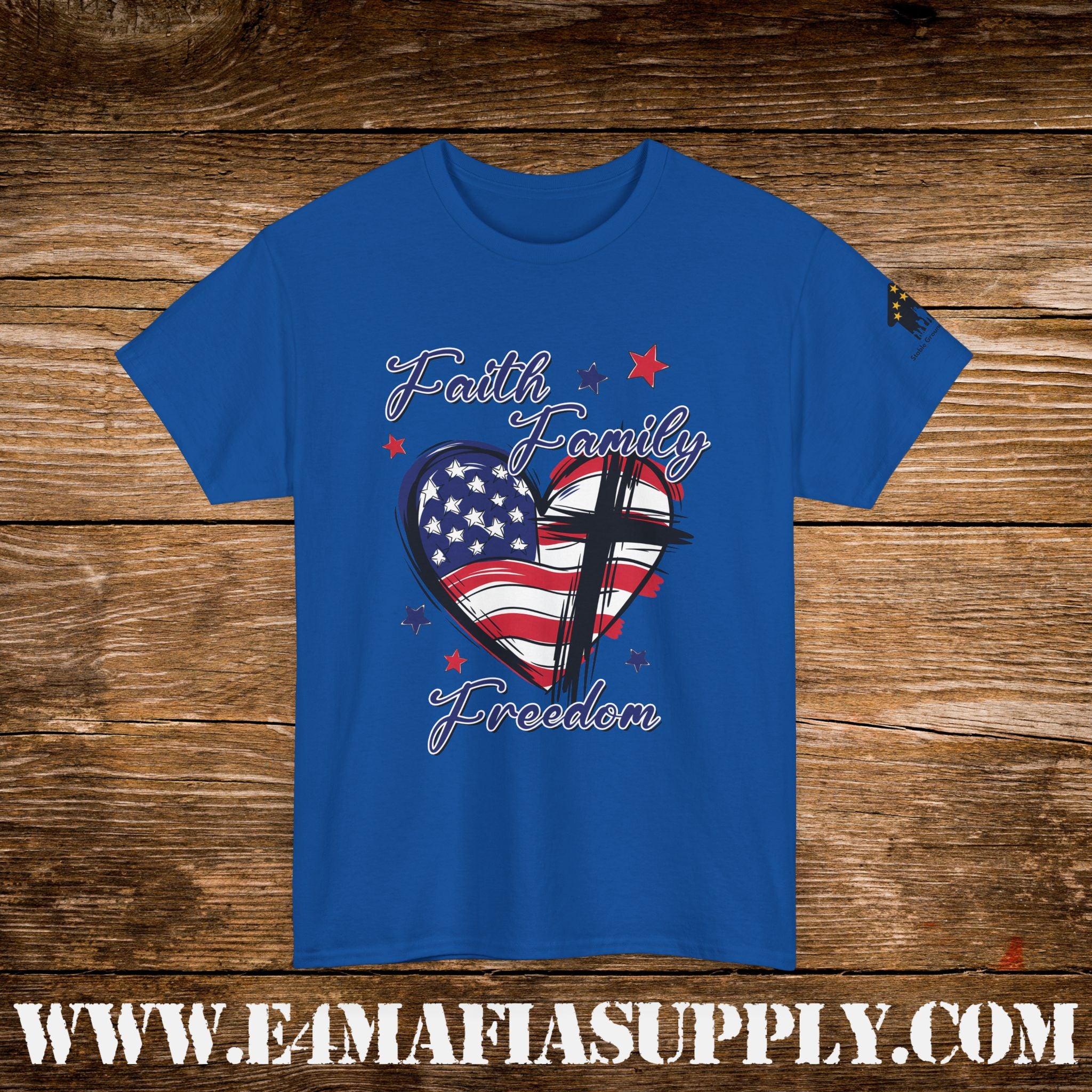 “Faith, Family, Freedom” – Patriotic American Flag & Cross T-Shirt