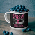 Female Veteran with Three Sides Enamel Mug – Funny Patriotic Coffee Cup