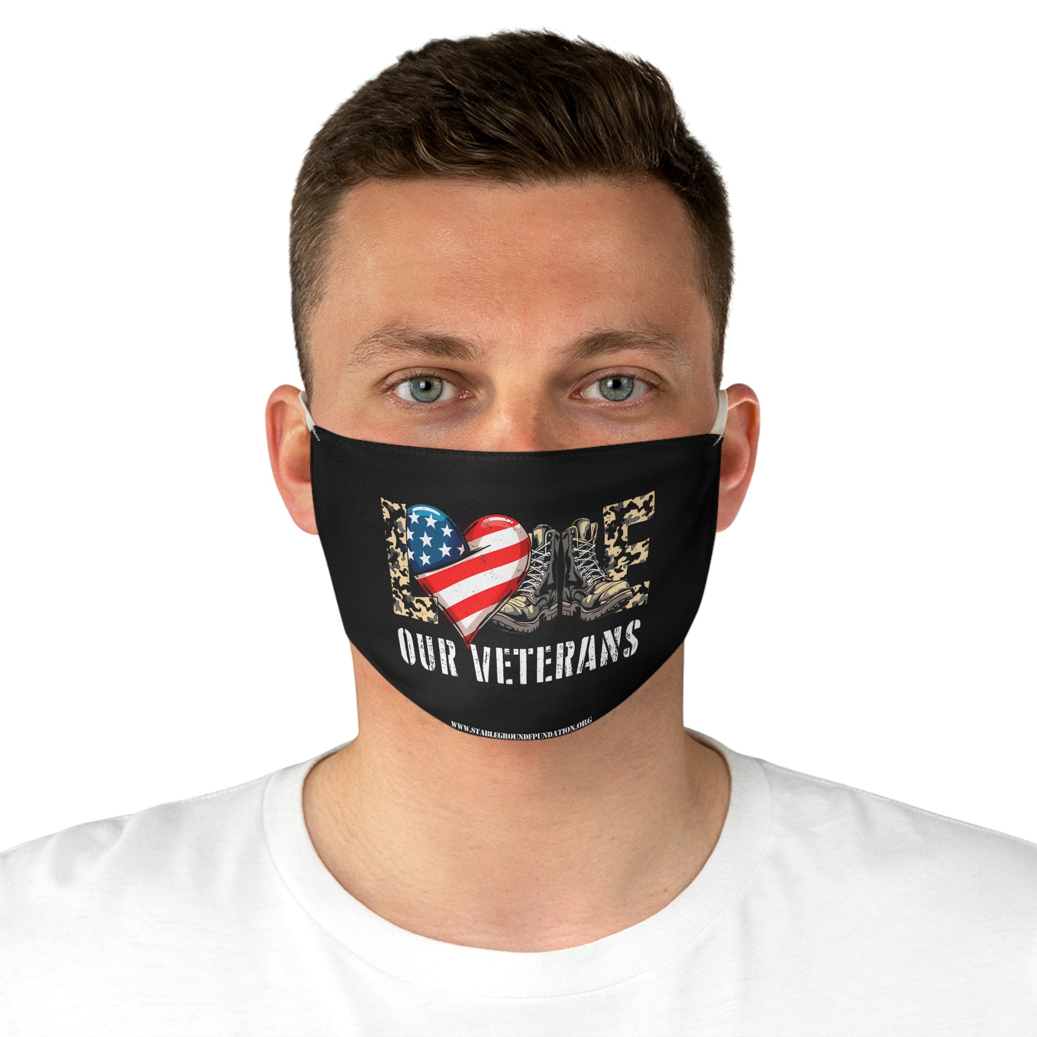 Love Our Veterans – Patriotic Boots & Heart Face Mask