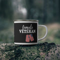 Female Veteran Coffee Cup – Patriotic Enamel Mug with American Flags
