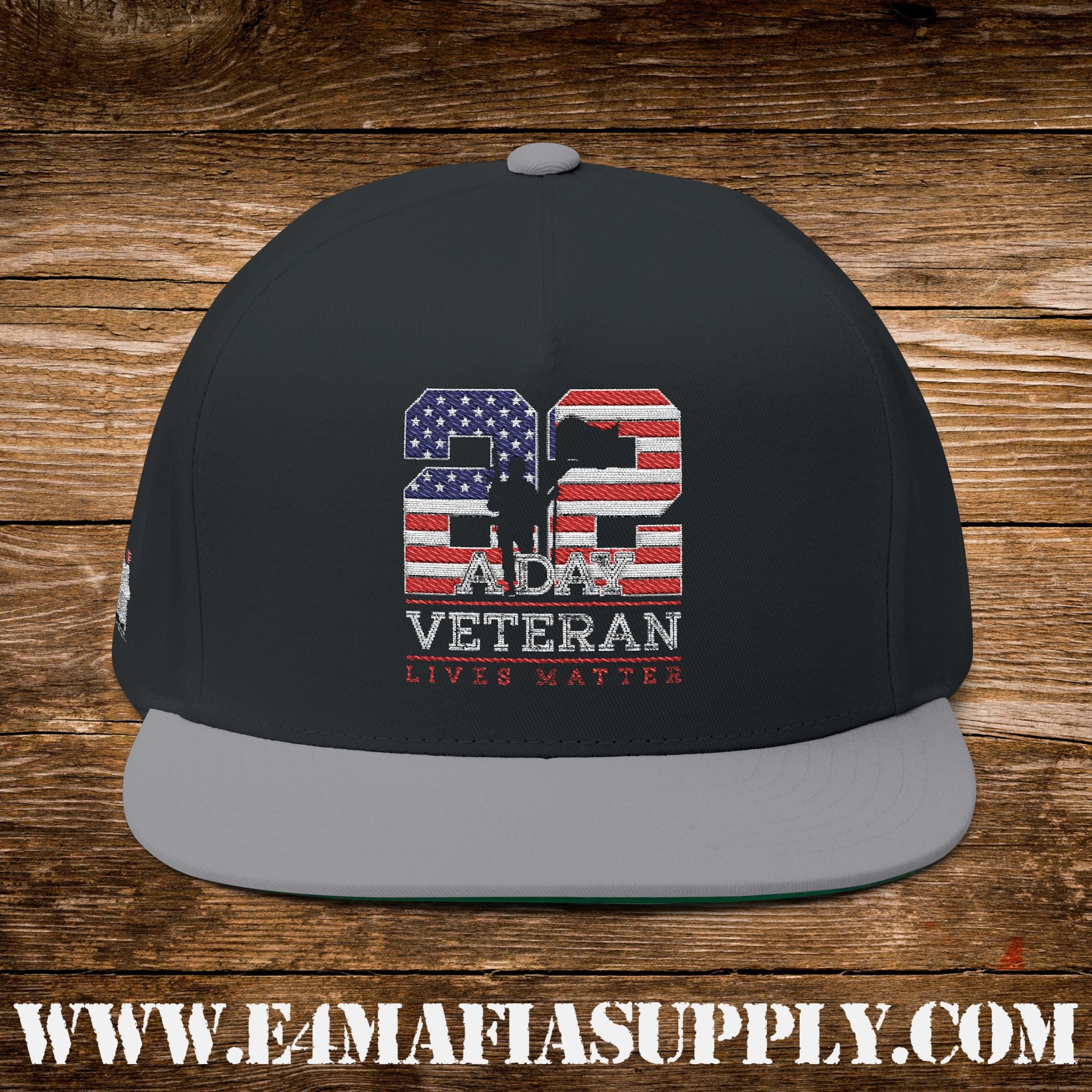 Patriotic “22 Veteran Lives Matter” Flat Bill Cap with American Flag Design