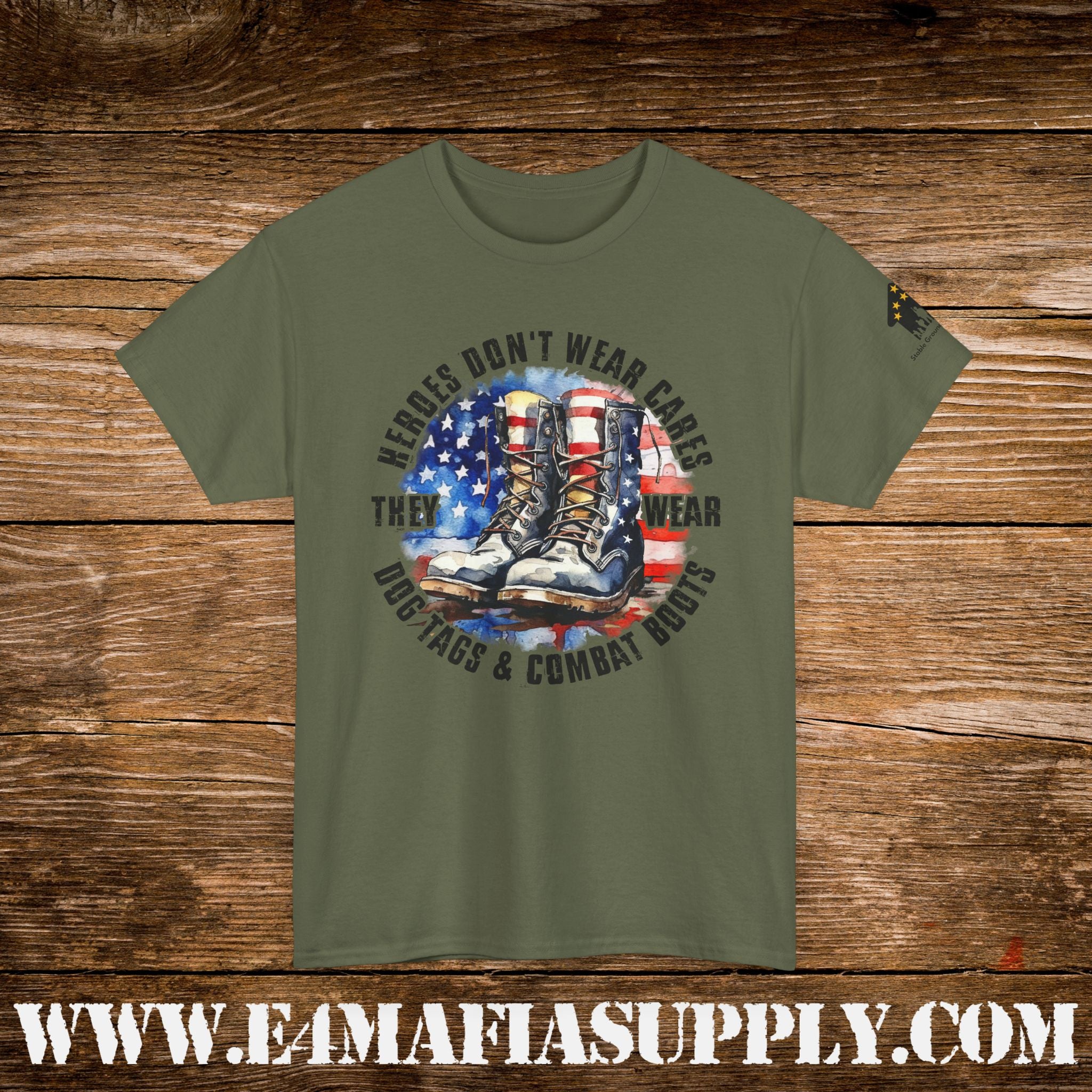 “Heroes Don’t Wear Capes – They Wear Dog Tags & Combat Boots” – Patriotic Round Flag Military T-Shirt