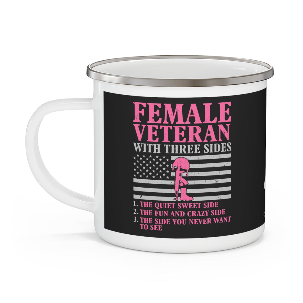 Female Veteran with Three Sides Enamel Mug – Funny Patriotic Coffee Cup