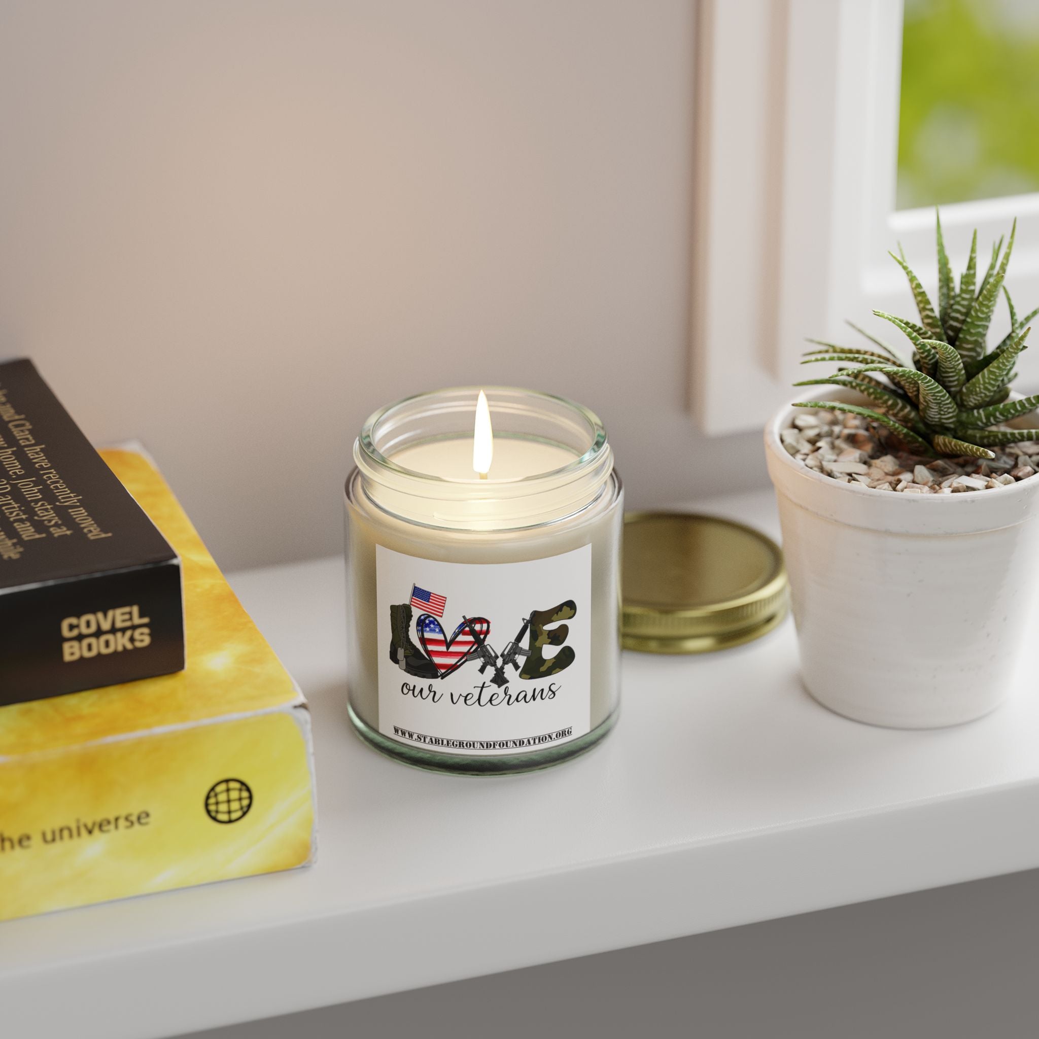 Love Our Veterans Candle – Simple Camo Patriotic Candle Honoring Heroes