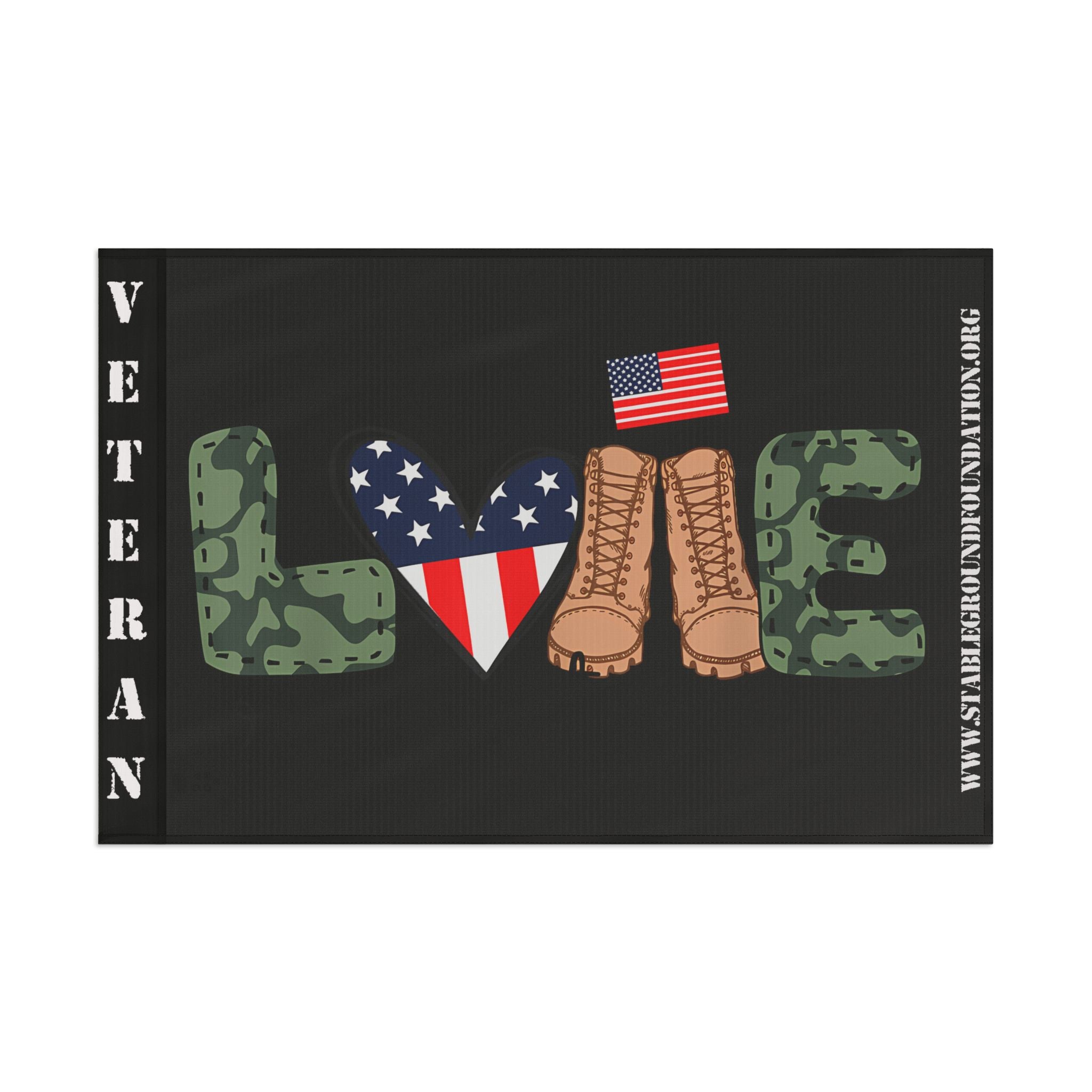 LOVE Veteran Flag — Patriotic Camouflage Design Honoring Those Who Served