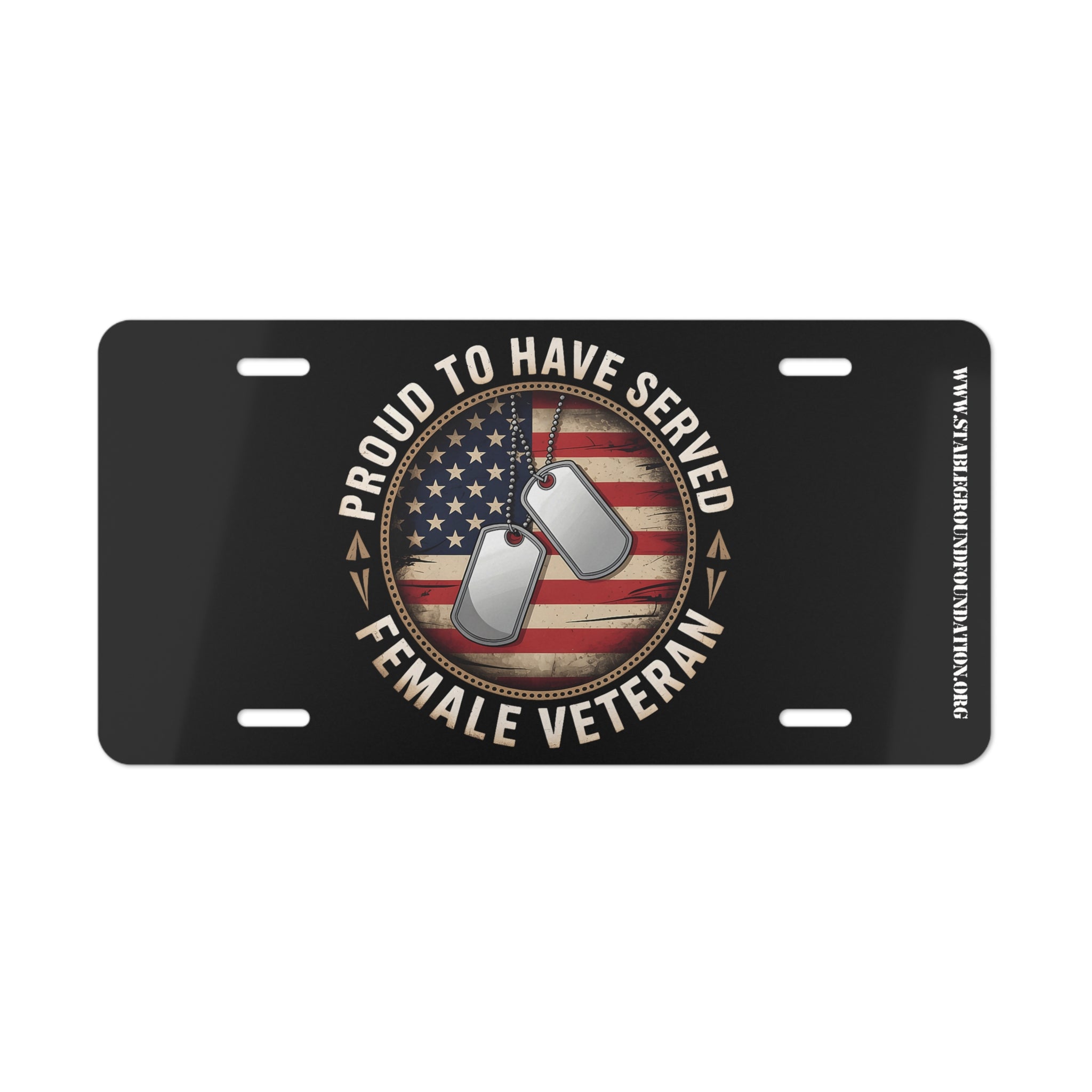 Proud to Have Served Female Veteran License Plate – Patriotic Car Tag with Dog Tags