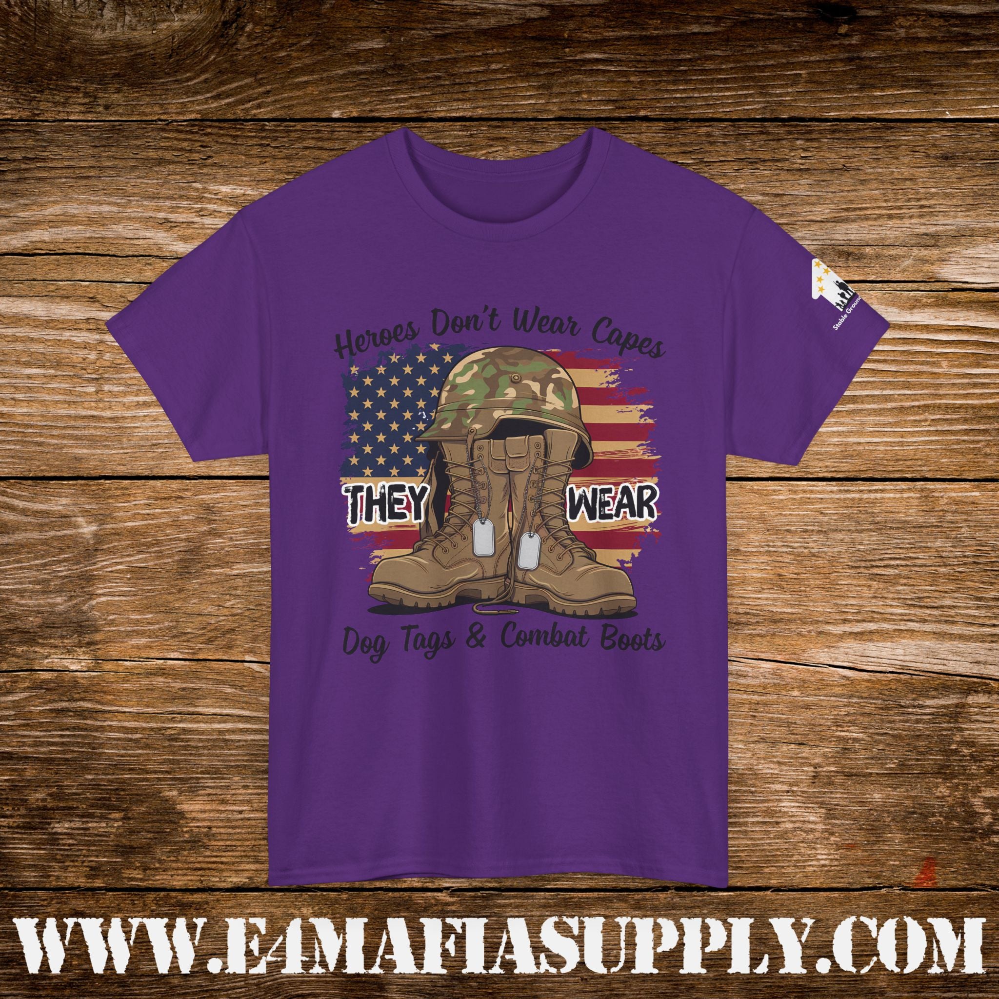 “Heroes Don’t Wear Capes – They Wear Dog Tags & Combat Boots” – American Flag Military T-Shirt
