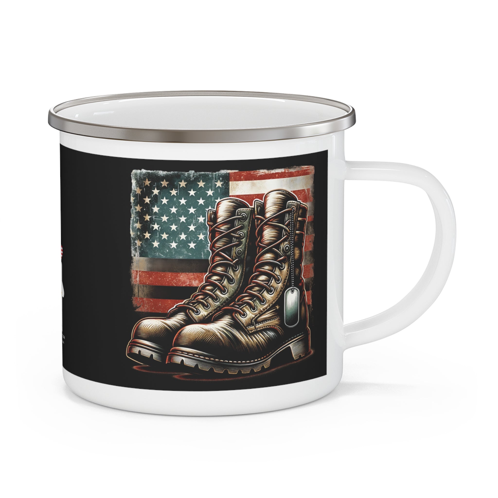 Combat Boots Coffee Cup – Patriotic Military Tribute Enamel Cup