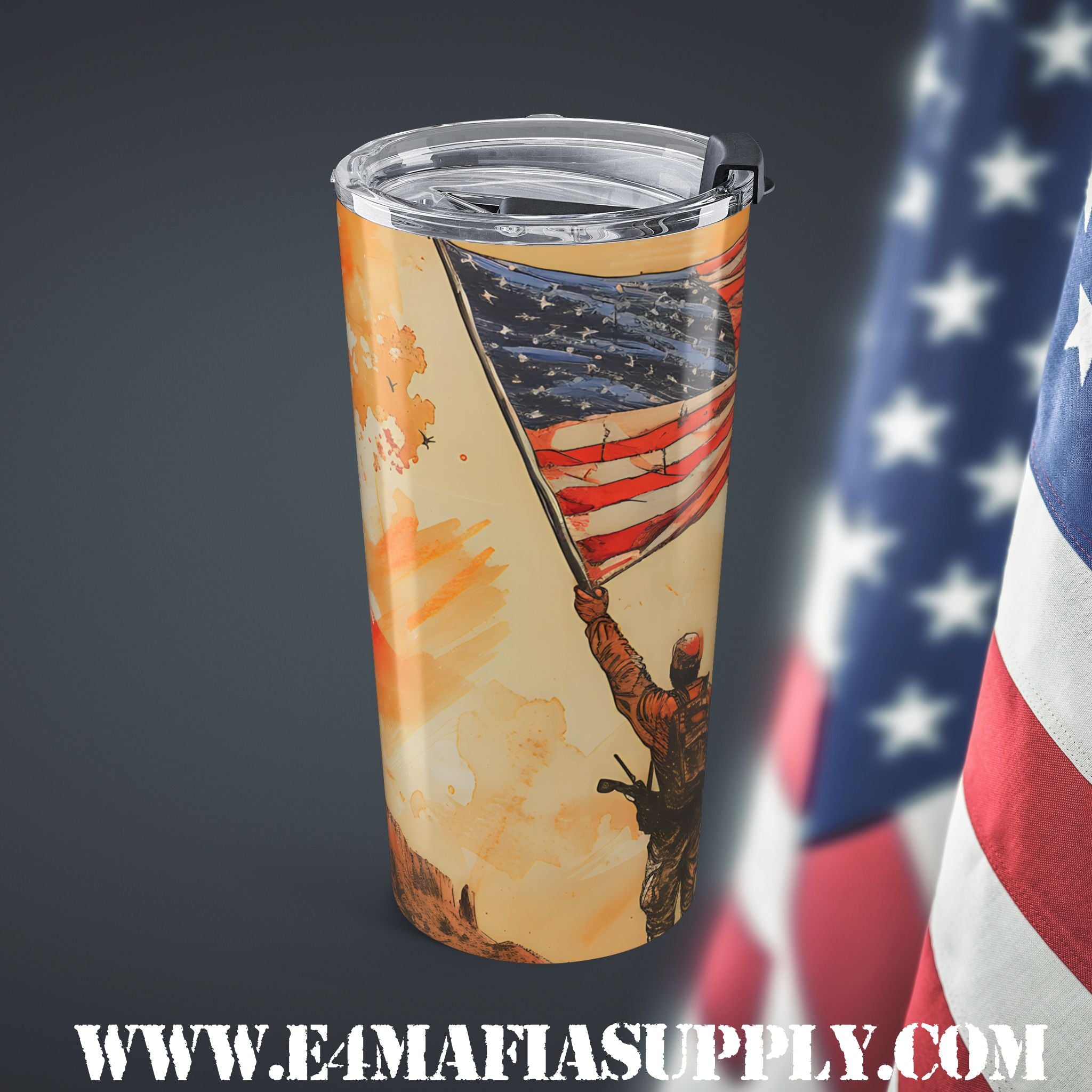 Raise the Flag — Patriotic Soldier Tumbler for the Brave and the Bold