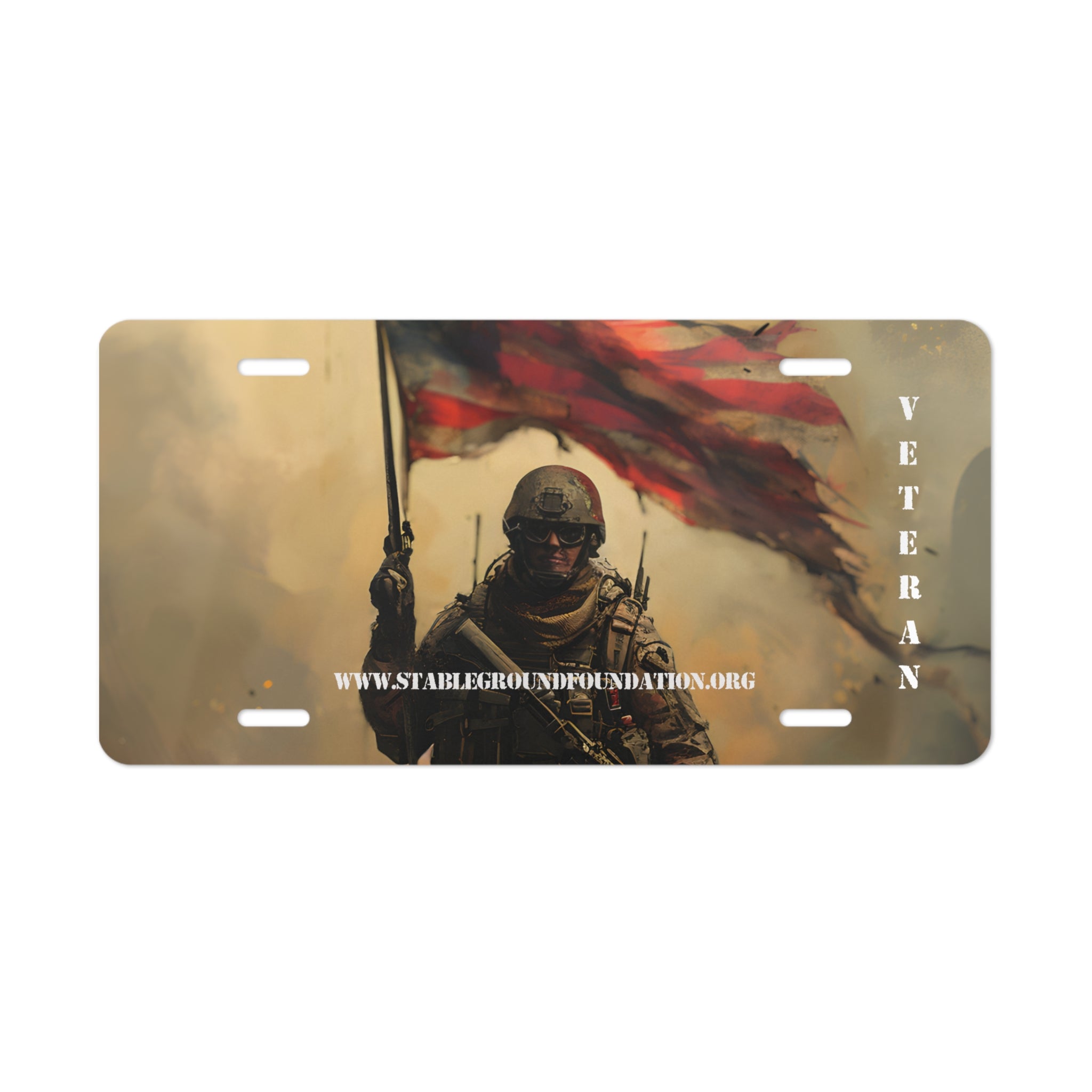 Unwavering Valor – Soldier with Flag Veteran License Plate