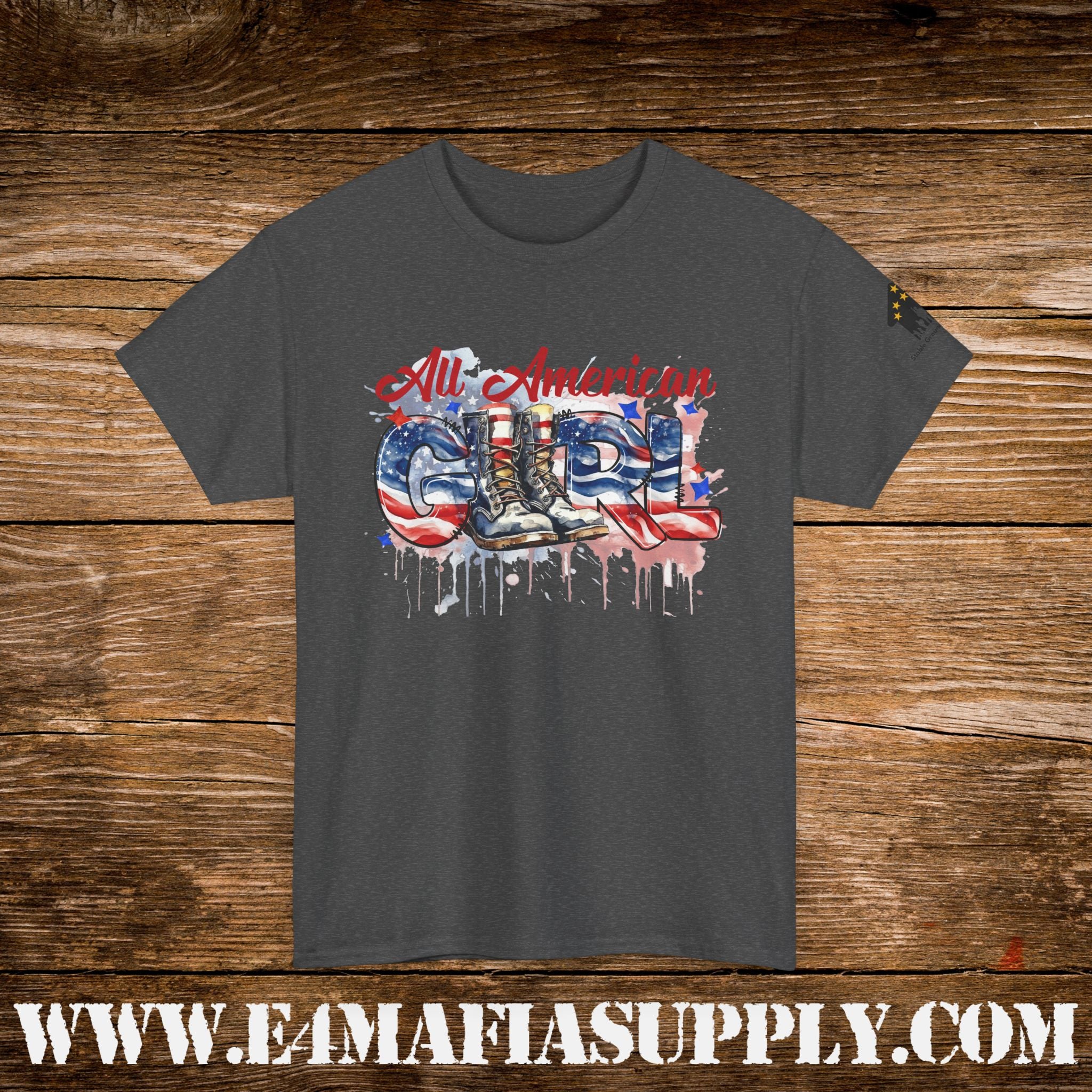 “All American Girl” – Patriotic Flag & Combat Boots T-Shirt