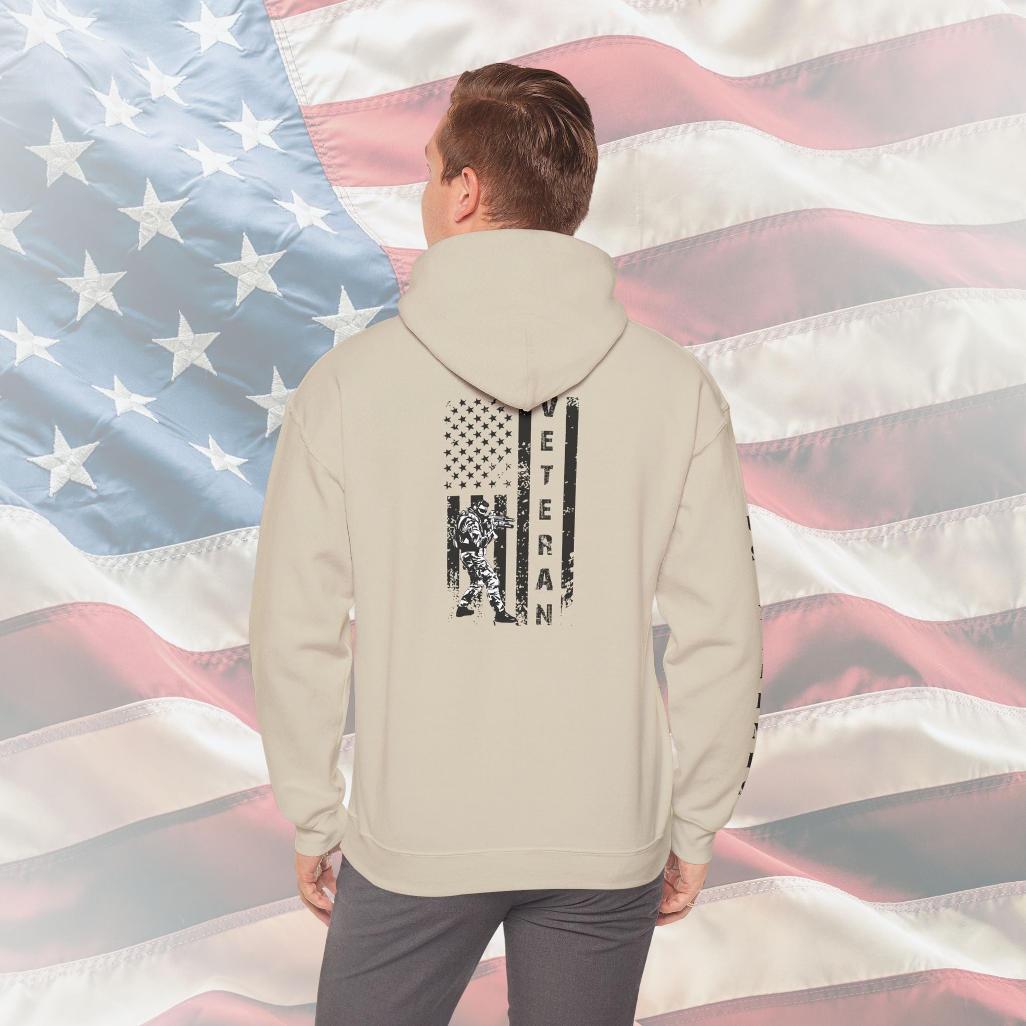 US Marines Vertical Flag Veteran Hoodie