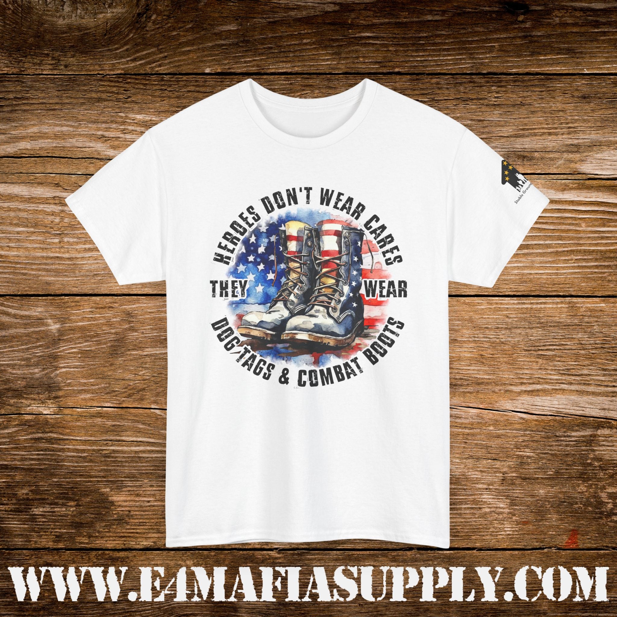 “Heroes Don’t Wear Capes – They Wear Dog Tags & Combat Boots” – Patriotic Round Flag Military T-Shirt