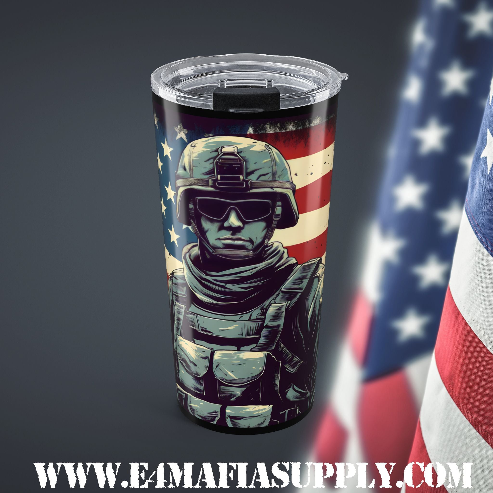 Patriotic Soldier Tumbler – American Flag Military Travel Cup