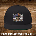 Patriotic Skull Flat Bill Cap with American Flag and Crossed Rifles