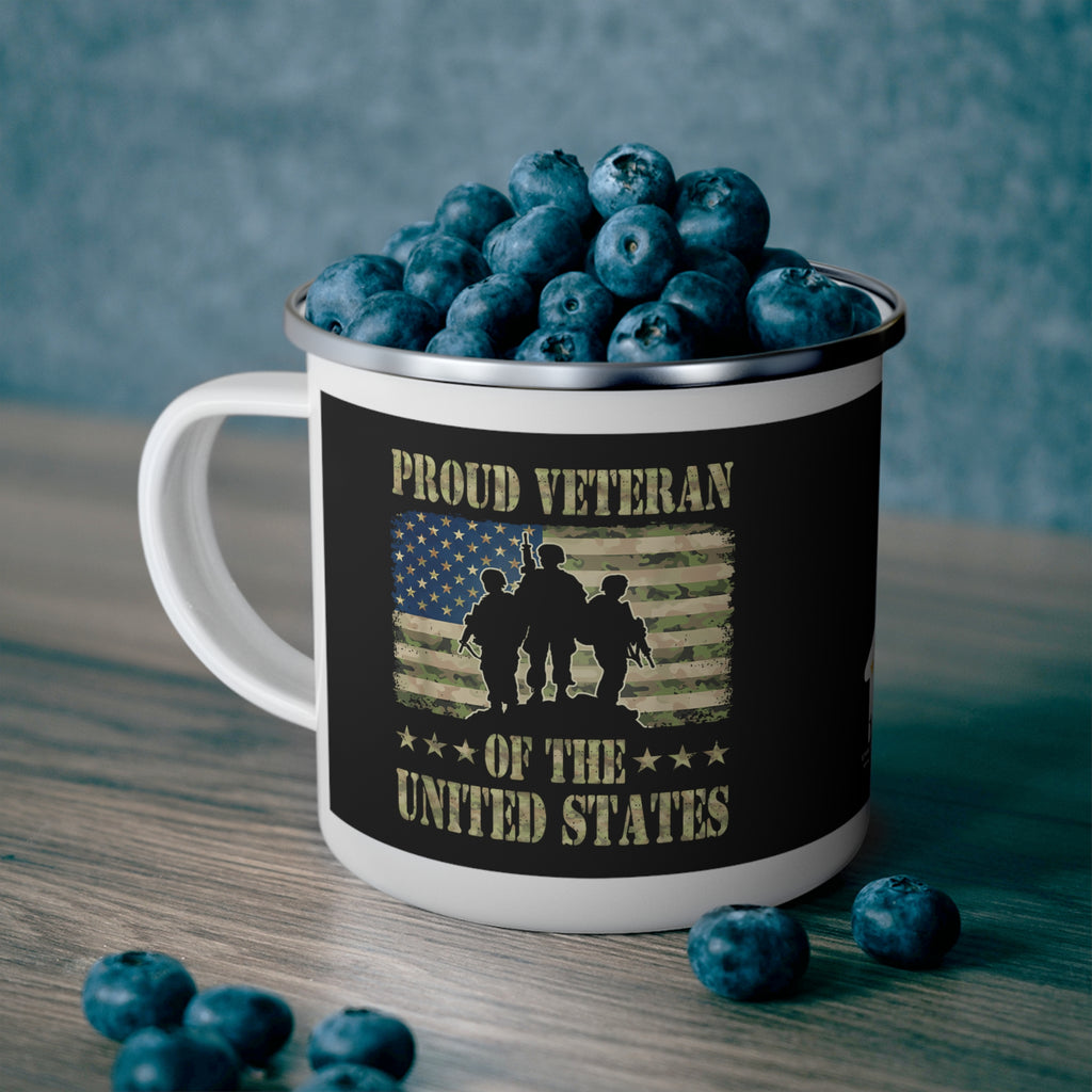 Proud Veteran Coffee Cup – Patriotic Military Enamel Mug