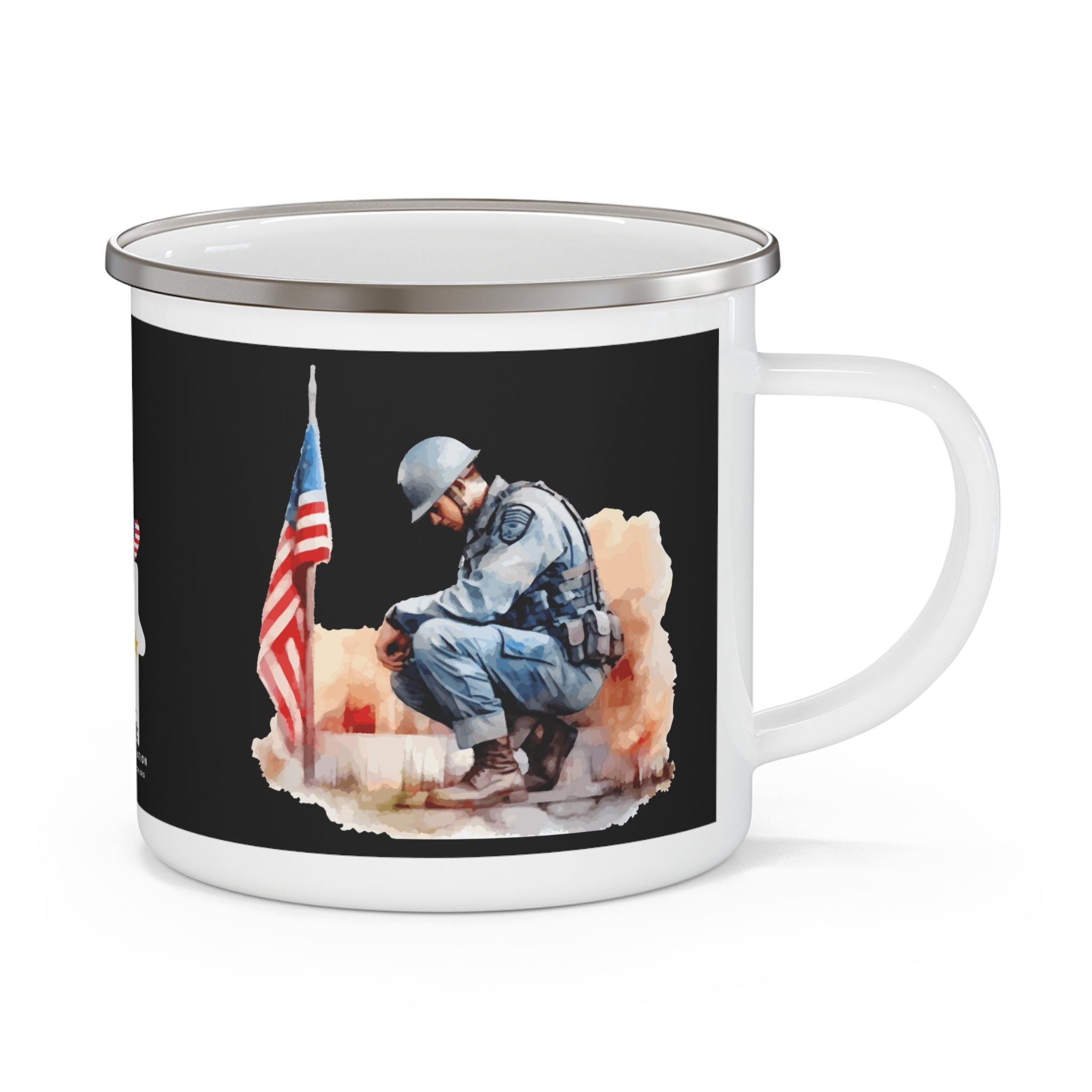 Kneeling Soldier Coffee Cup – Fallen Hero Tribute Enamel Mug
