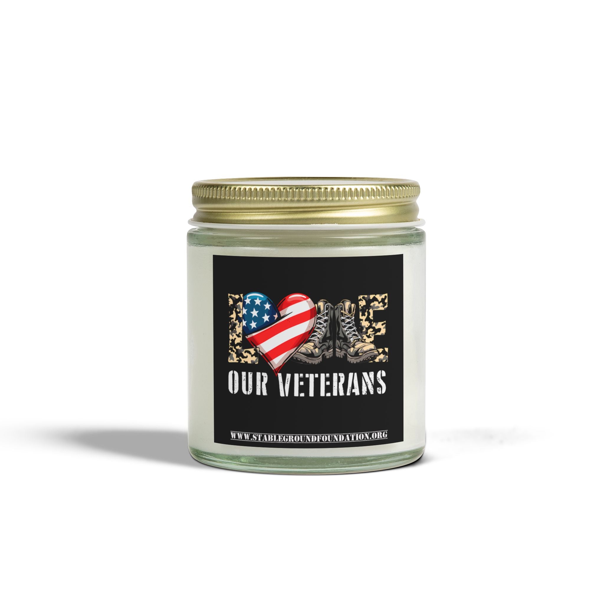 Love Our Veterans Candle – Military Helmet & Boots Tribute Candle