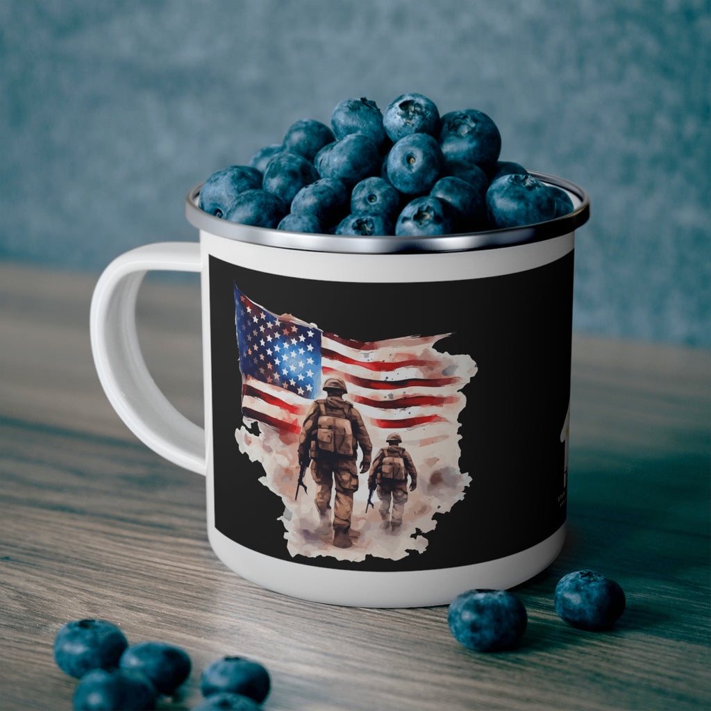 Two Soldiers Coffee Cup – Patriotic Brothers in Arms Tribute Enamel Cup