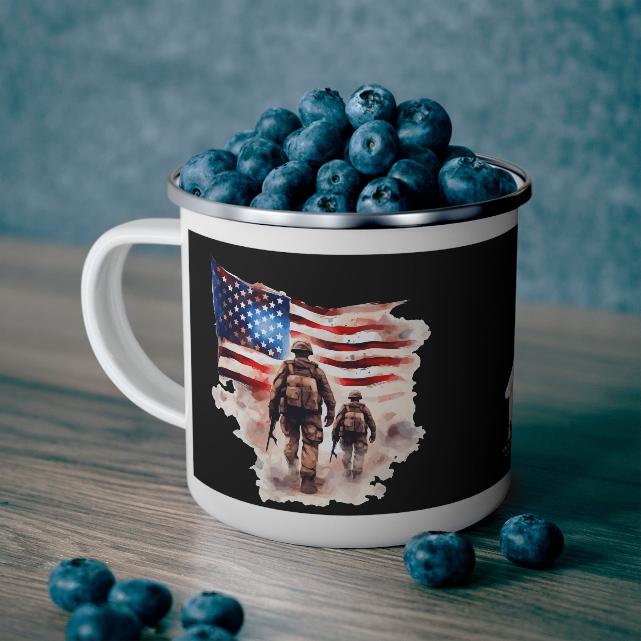 Two Soldiers Coffee Cup – Patriotic Brothers in Arms Tribute Enamel Cup