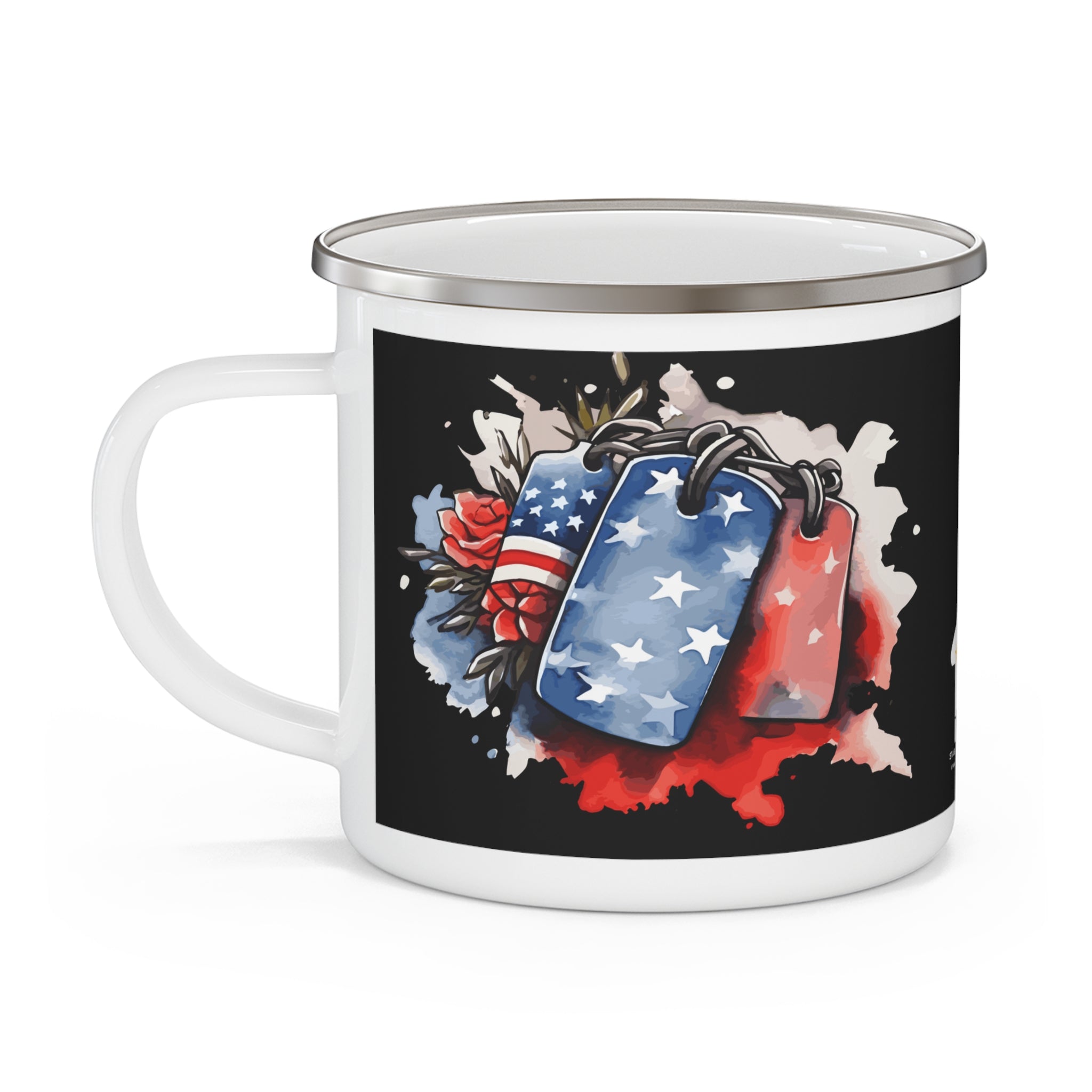 Patriotic Dog Tags Coffee Cup – Fallen Hero Tribute Enamel Mug