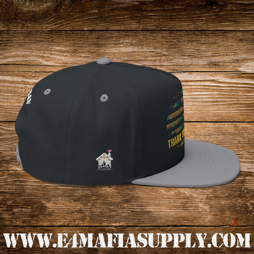 Patriotic “Thank You Veterans” Flat Bill Cap with American Flag Embroidery