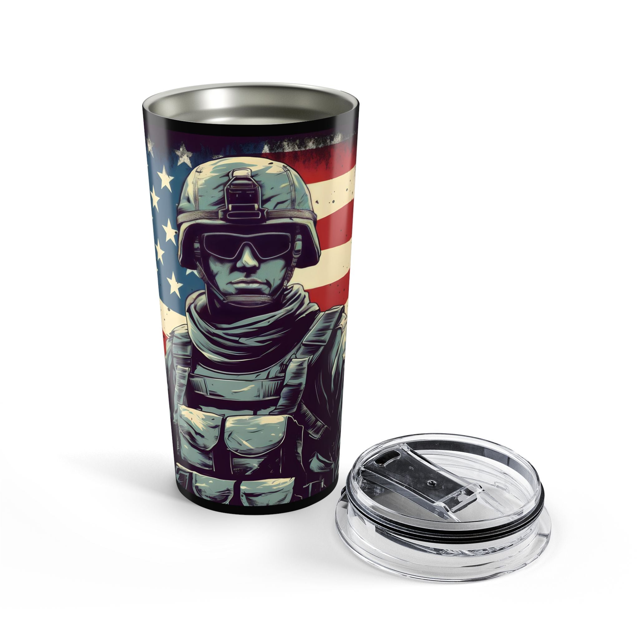 Patriotic Soldier Tumbler – American Flag Military Travel Cup