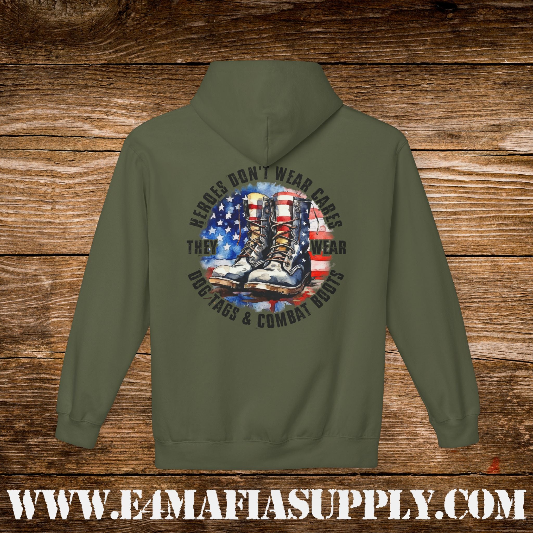 “Heroes Don’t Wear Capes – They Wear Dog Tags & Combat Boots” Patriotic Military Hoodie