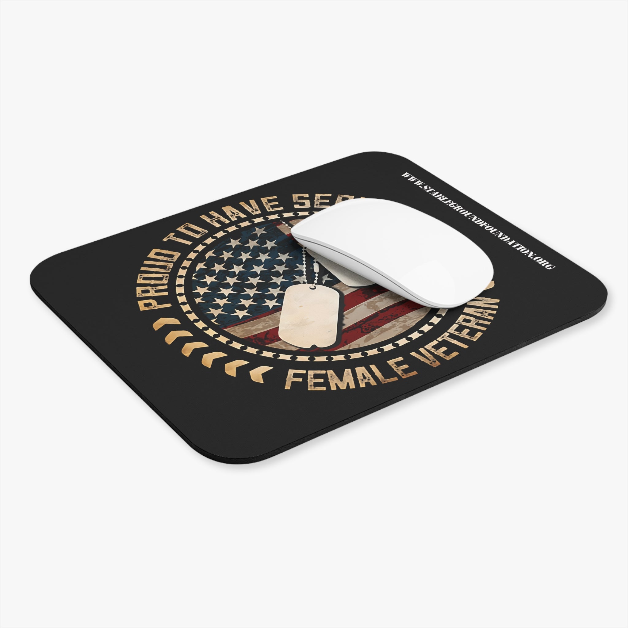Proud to Have Served – Female Veteran American Flag Mouse Pad