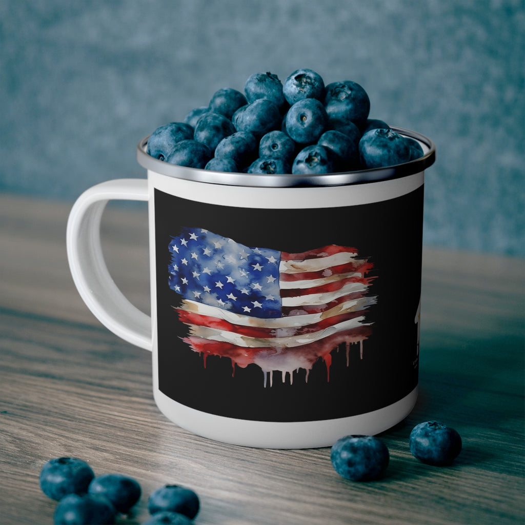 Dripping American Flag Coffee Cup – Patriotic Art Enamel Mug