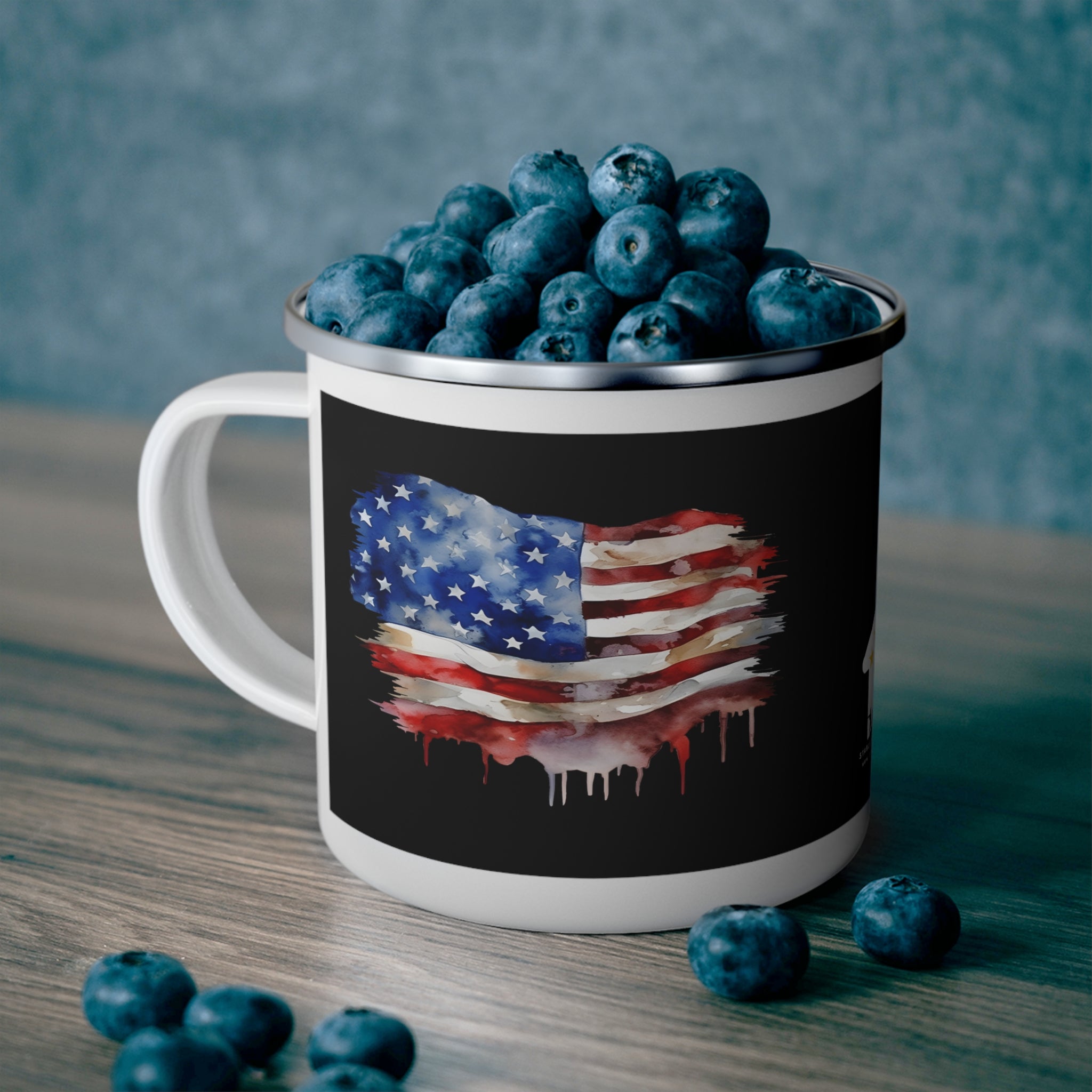 Dripping American Flag Coffee Cup – Patriotic Art Enamel Mug