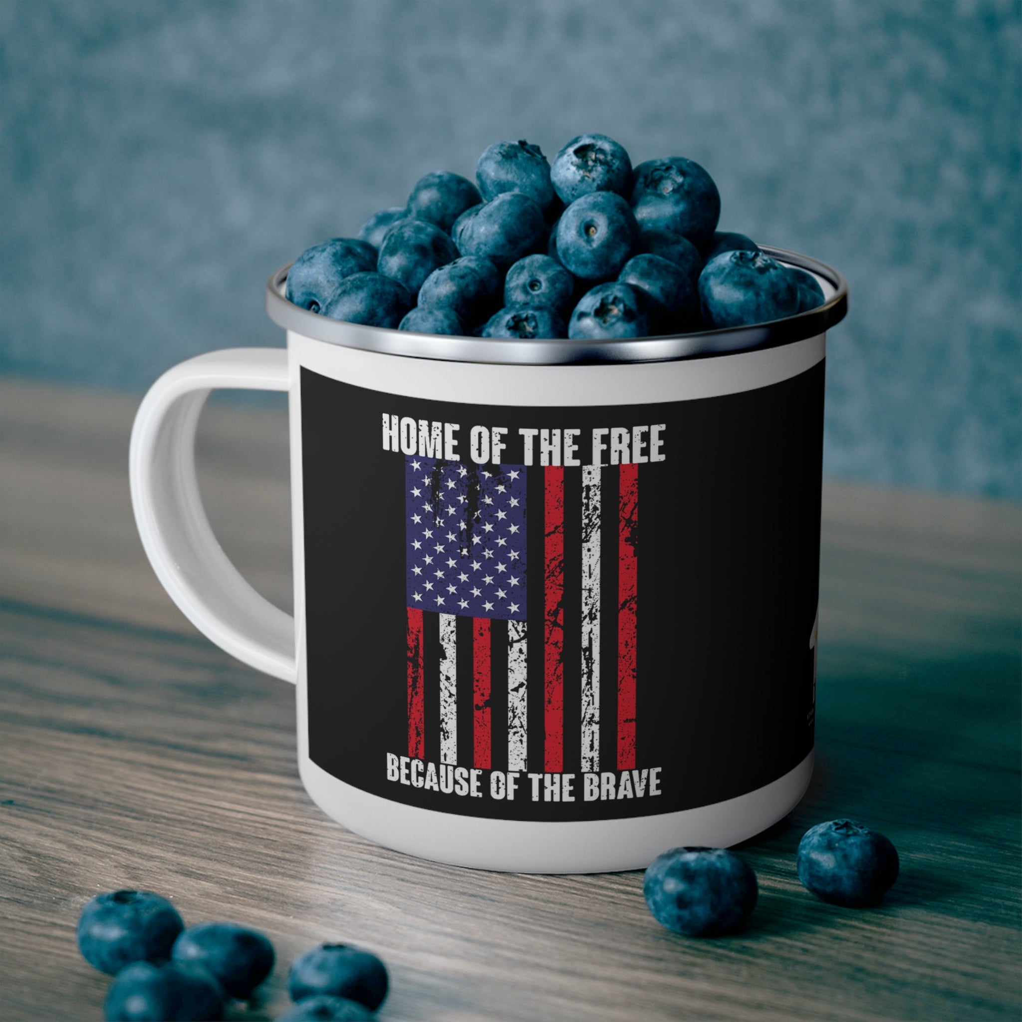 Home of the Free Because of the Brave Enamel Mug – Patriotic American Flag Coffee Cup