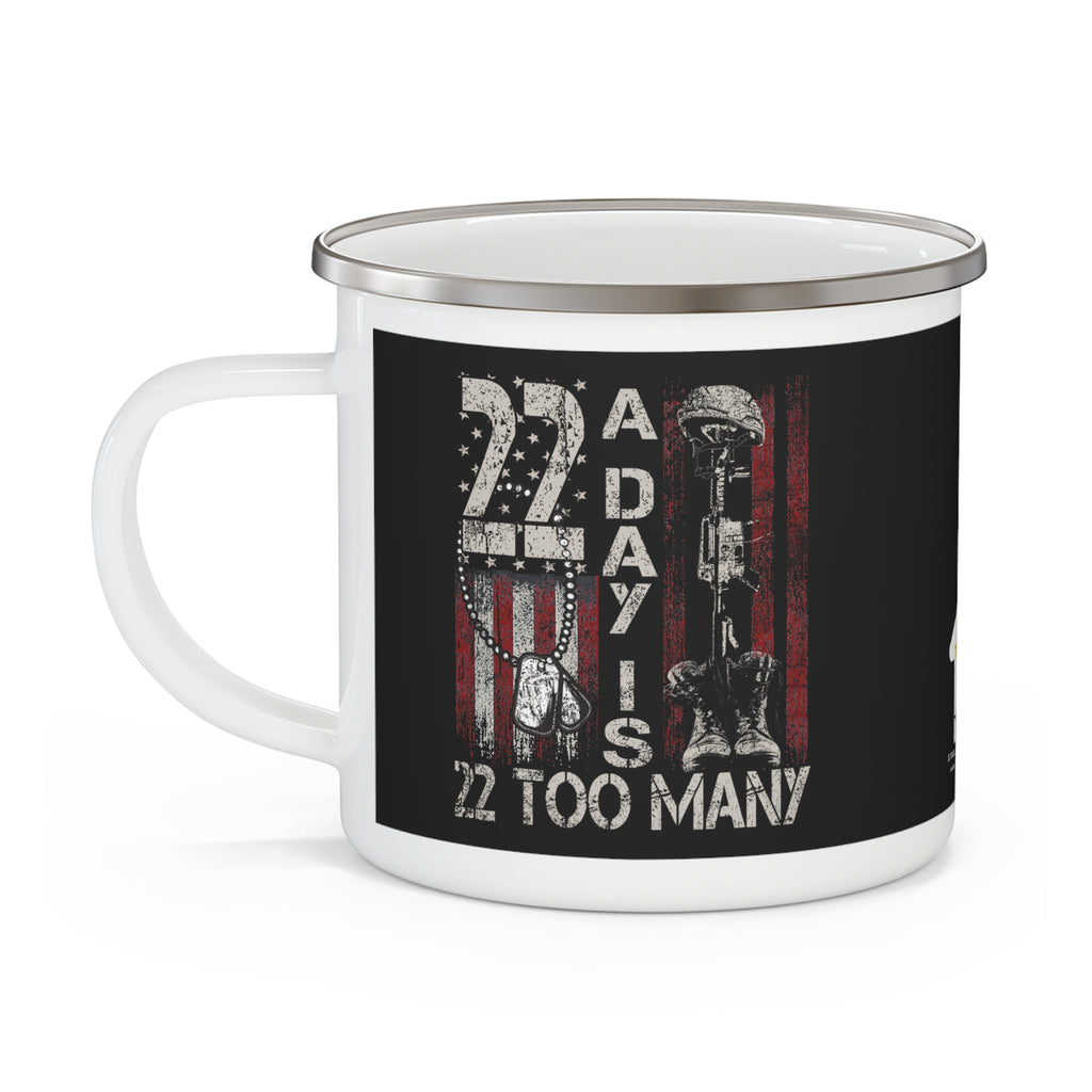 22 A Day Coffee Cup – 22 Too Many Veteran Suicide Awareness Enamel Cup