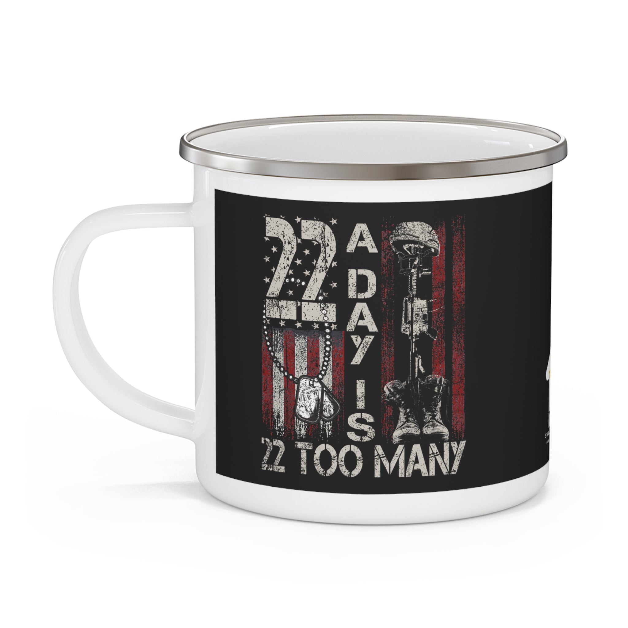 22 A Day Coffee Cup – 22 Too Many Veteran Suicide Awareness Enamel Cup