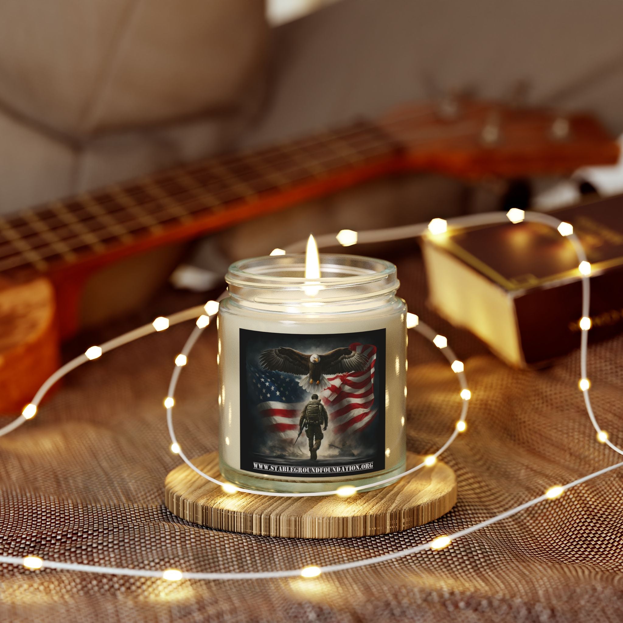 Defenders of Freedom Candle – Soldier with American Flag Tribute
