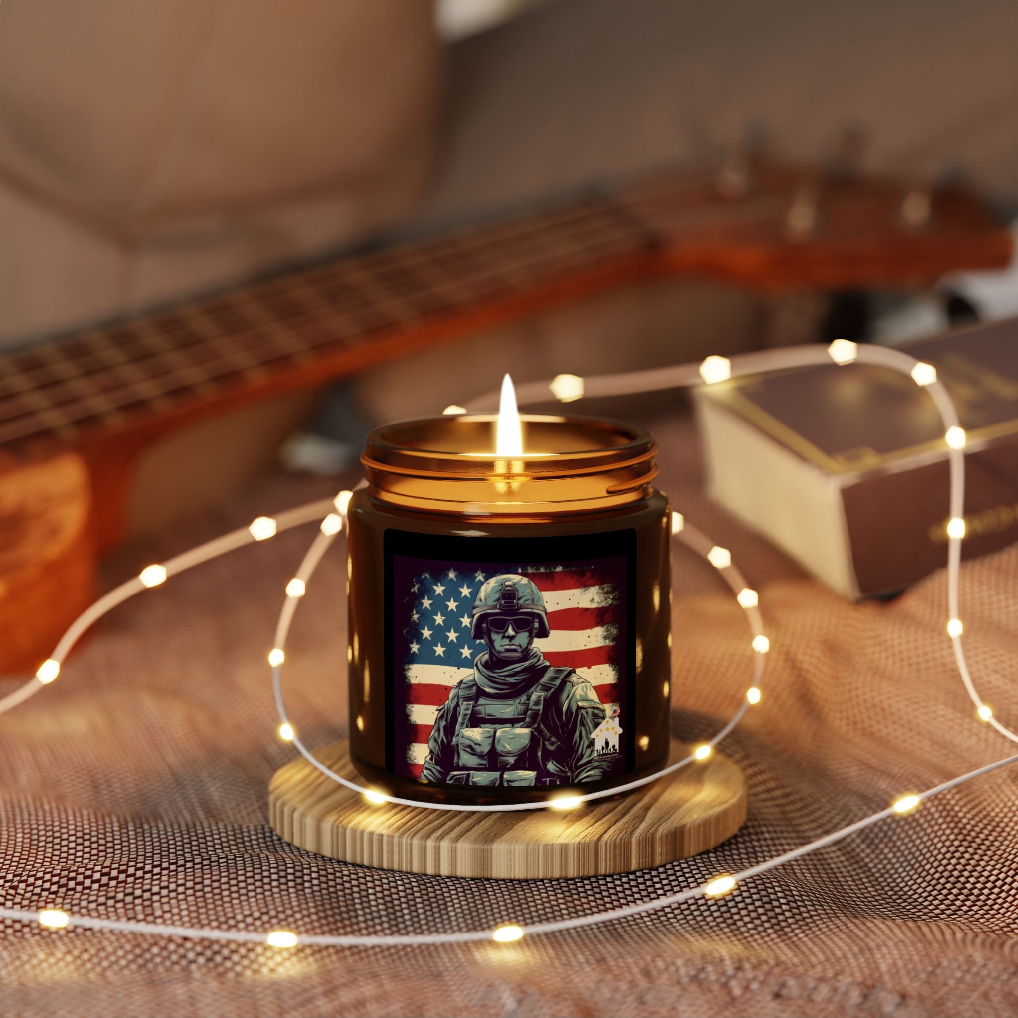 American Hero Candle | Soldier with Flag Patriotic Tribute Jar