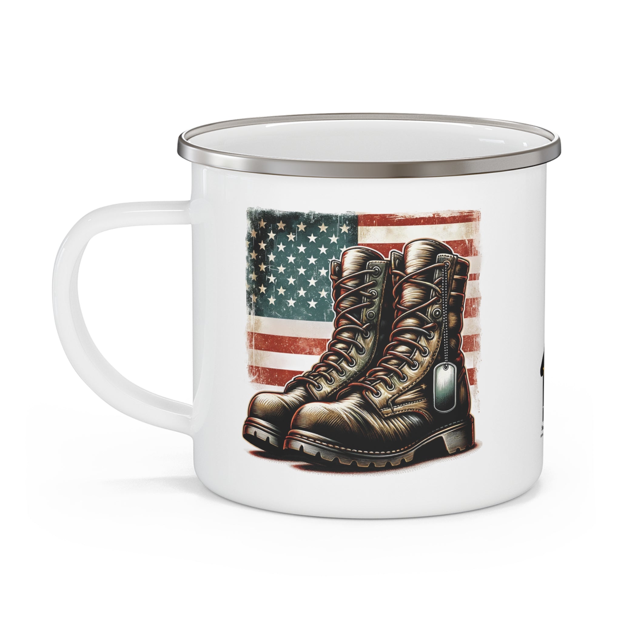 White Combat Boots Coffee Cup – Patriotic Military Tribute Enamel Cup
