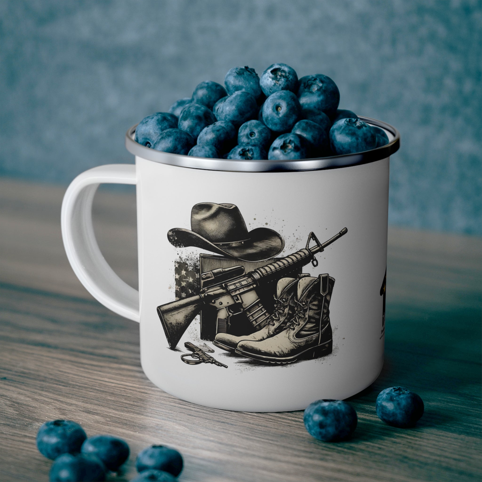 Cowboy Hat & Rifle Coffee Cup – Western Military Tribute Enamel Cup