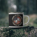 Proud Female Veteran Enamel Mug with American Flag and Dog Tags – Patriotic Coffee Cup