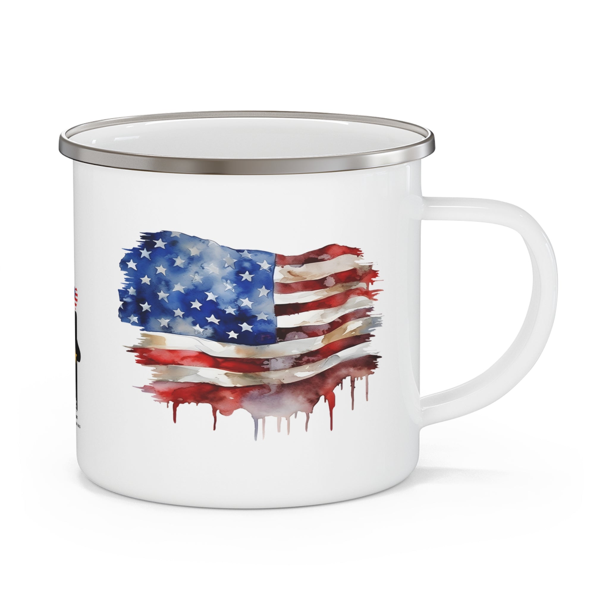 White Dripping Flag Coffee Cup – Artistic Patriotic Enamel Mug