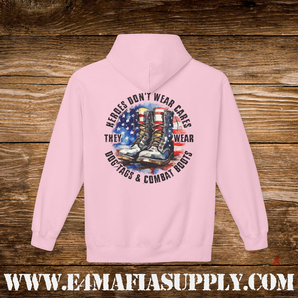 “Heroes Don’t Wear Capes – They Wear Dog Tags & Combat Boots” Patriotic Military Hoodie
