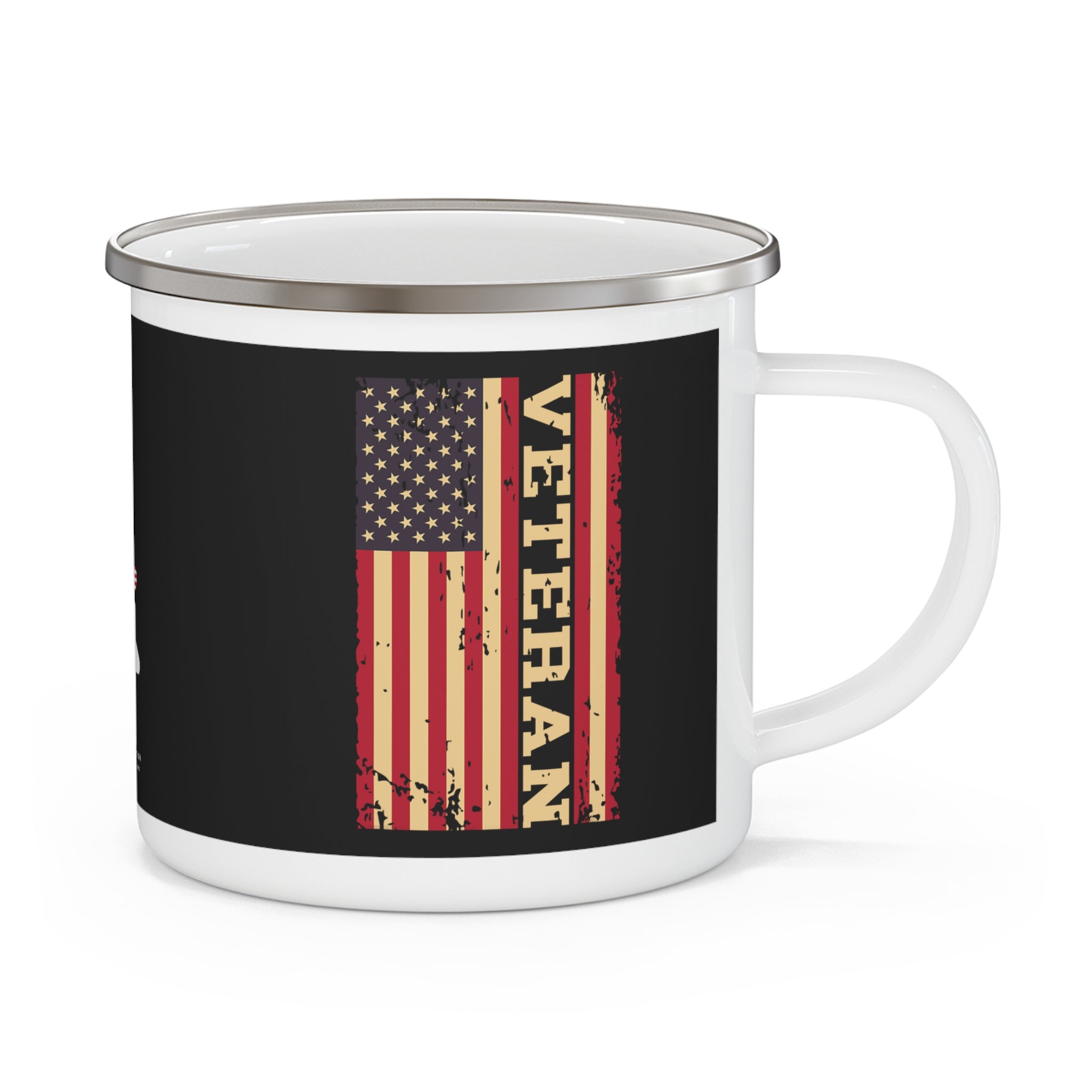 American Flag Veteran Coffee Cup – Rustic Patriotic Enamel Cup