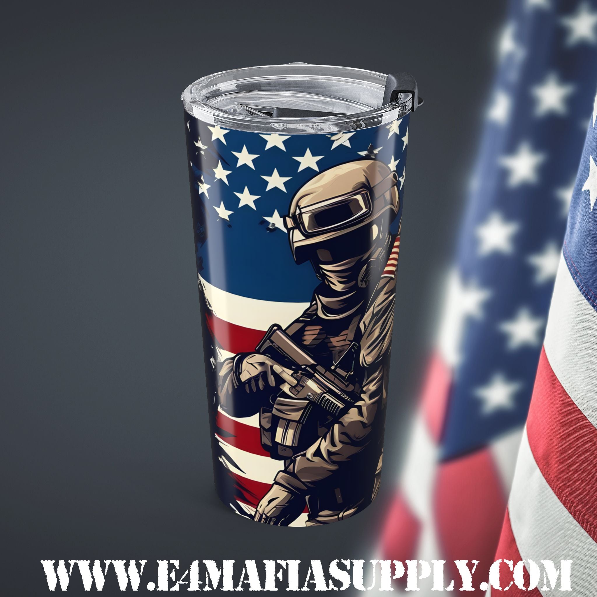 Cartoon Commandos — Patriotic Soldier Tumbler with a Bold American Attitude