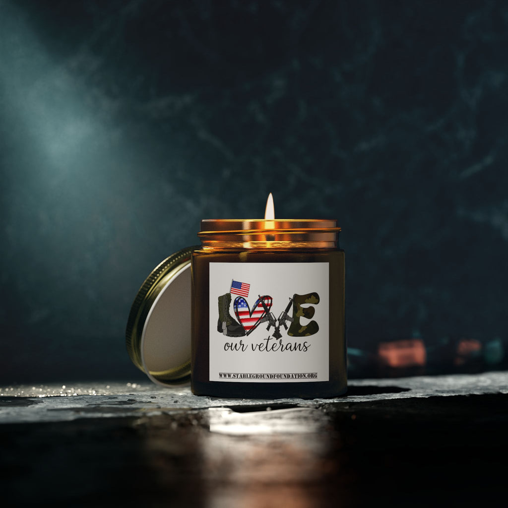 Love Our Veterans Candle – Simple Camo Patriotic Candle Honoring Heroes