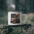 Battlefield Cross Coffee Cup – Patriotic Fallen Soldier Tribute Enamel Cup
