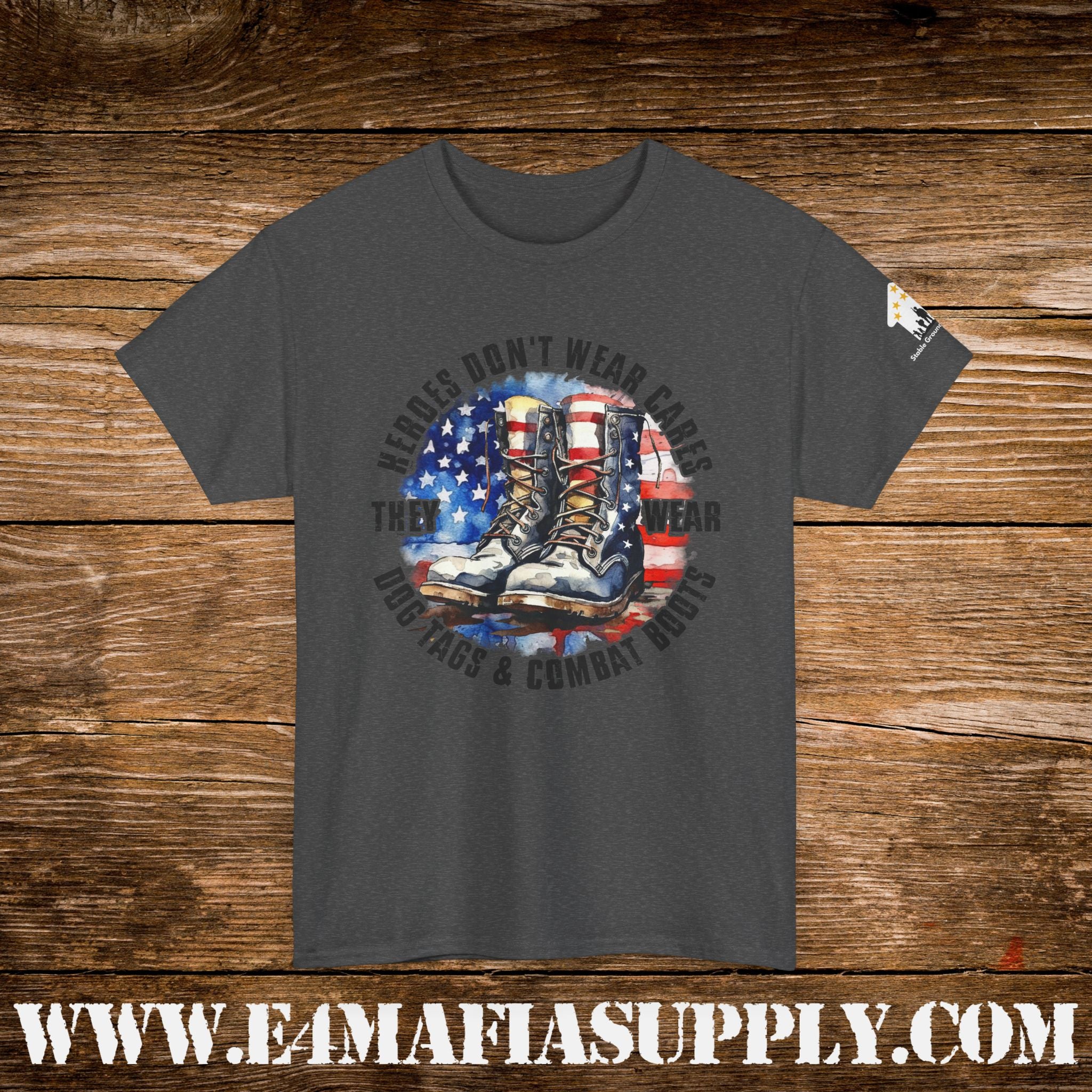 “Heroes Don’t Wear Capes – They Wear Dog Tags & Combat Boots” – Patriotic Round Flag Military T-Shirt
