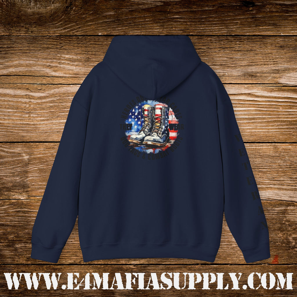 “Heroes Don’t Wear Capes – They Wear Dog Tags & Combat Boots” Patriotic Veteran Sleeve Hoodie
