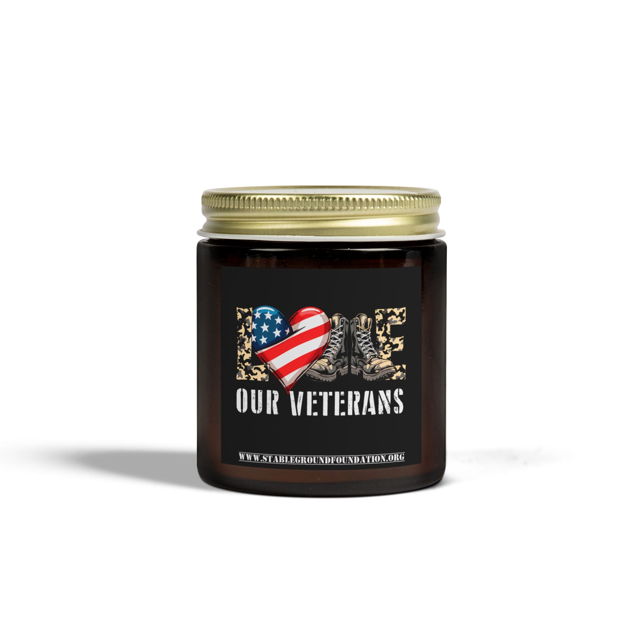 Love Our Veterans Candle – Military Helmet & Boots Tribute Candle